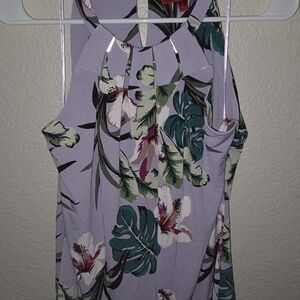 Jennifer Lopez Floral Halter Neck Tank Top - Lavender and Teal